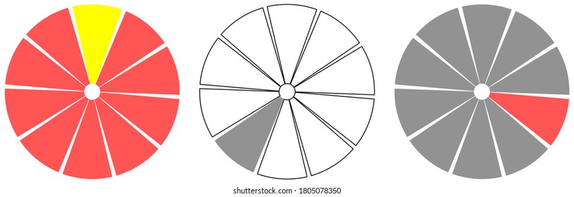 Math fractions shown as equal slices. Educational material.