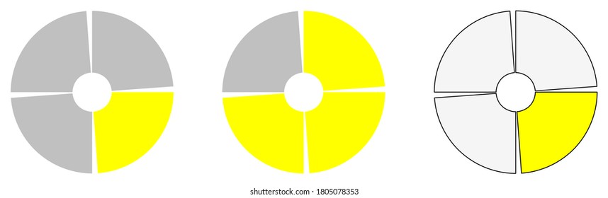 Math fractions shown as equal slices. Educational material.