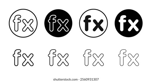 Math function icon Flat outline fill set collection