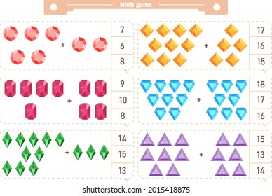 
Math game for children. Addition. The score is 1-20. Find the correct answer