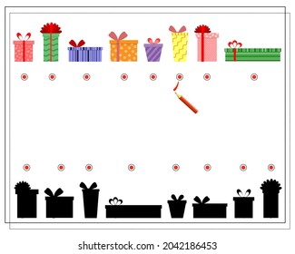 A math game for children, count how many of them there are. Gift boxes. vector isolated on a white background.