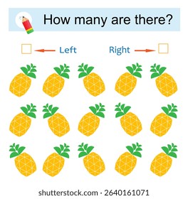 Math game for children. Developing numeracy skills. Cartoon pineapple. 