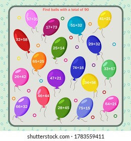 Juego de matemáticas para niños. buscar bolas con un total de 90