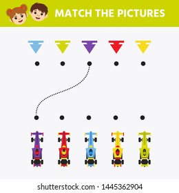 Math Game for children. Labyrinth. Cartoon racing cars. Help the moped get to the finish line. Education developing worksheet. Vector illustration