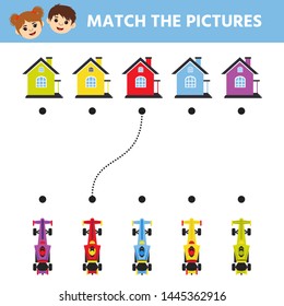 Math Game for children. Labyrinth. Cartoon racing cars. Help the moped get to the finish line. Education developing worksheet. Vector illustration