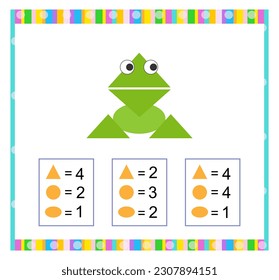 Juego de matemáticas para niños. Necesita encontrar la respuesta correcta. Hoja de trabajo de práctica. Rango de números hasta 5. Ilustración vectorial.