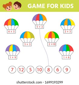 Math Game for children task for the development of logical thinking. Solve examples. Education developing worksheet. Vector illustration