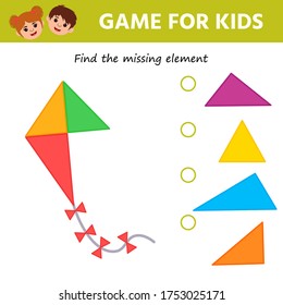 Math Game for children task for the development of logical thinking. Puzzle game with colorful details. Kite.  Education developing worksheet. Vector illustration