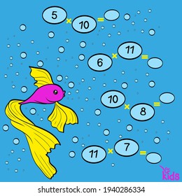 Math game for children. Vector illustration. Fish in the sea