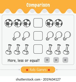 Math game comparison of Number for kids. More, less or equal math game education