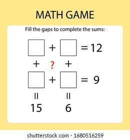 Math Game Fill Gaps Complete Sums Stock Vector (Royalty Free ...