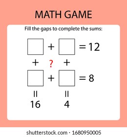 Math Game Fill Gaps Complete Sums Stock Vector (Royalty Free ...