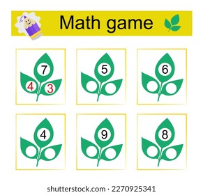 Math game. Kids activity sheet. Developing numeracy skills.Vector illustration. 