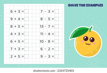 Math game for kids. Addition and subtraction. 