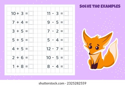 Juego de matemáticas para niños. Adición y sustracción. 