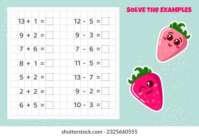 Juego de matemáticas para niños. Adición y sustracción. 