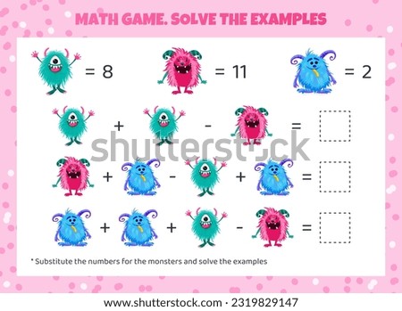 Math game for kids. Addition and subtraction.