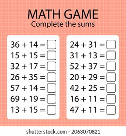 Math game for kids. Complete the sums