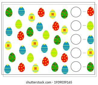 A math game for kids. Count the Easter eggs. learning to count. Vector isolated on white background