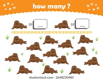 Math game for kids. Count how many animals are turned left and how many are turned right. Vector Illustration