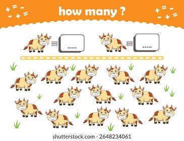 Math game for kids. Count how many animals are turned left and how many are turned right. Vector Illustration
