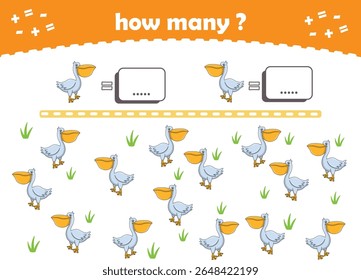Math game for kids. Count how many animals are turned left and how many are turned right. Vector Illustration