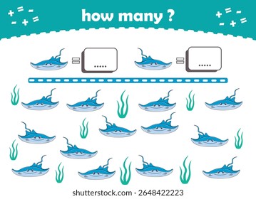 Math game for kids. Count how many animals are turned left and how many are turned right. Vector Illustration