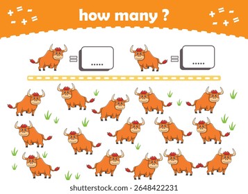 Math game for kids. Count how many animals are turned left and how many are turned right. Vector Illustration