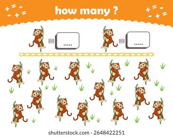 Math game for kids. Count how many animals are turned left and how many are turned right. Vector Illustration