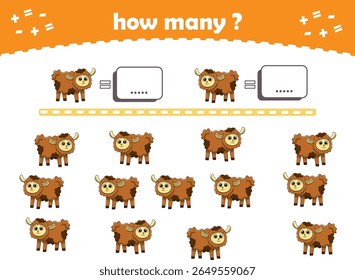 Jogo de matemática para crianças. Contar quantos animais são virados à esquerda e quantos são virados à direita. Ilustração de vetor
