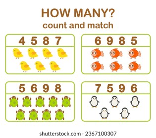 Math game for kids Count and match Printable worksheets