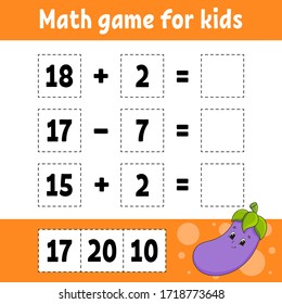 Math game for kids. Education developing worksheet. Activity page with pictures. Game for children. Color isolated vector illustration. Funny character. Cartoon style.