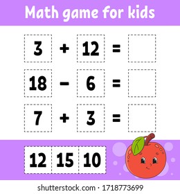 Math game for kids. Education developing worksheet. Activity page with pictures. Game for children. Color isolated vector illustration. Funny character. Cartoon style.