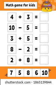 Juego de matemáticas para niños. Educación desarrollando hoja de trabajo. Actividad con imágenes. Juego para niños. Ilustración vectorial aislada por color. Carácter gracioso. Estilo de caricatura.