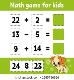 Math game for kids. Education developing worksheet. Activity page with pictures. Game for children. Color isolated vector illustration. Funny character. Cartoon style.