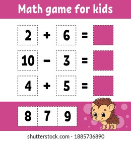 Math game for kids. Education developing worksheet. Activity page with pictures. Game for children. Color isolated vector illustration. Funny character. Cartoon style.