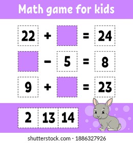 Math game for kids. Education developing worksheet. Activity page with pictures. Game for children. Color isolated vector illustration. Funny character. Cartoon style.