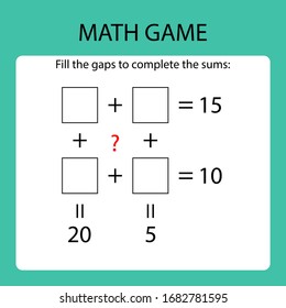 Math game for kids /fill the gaps to complete the sums
