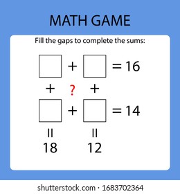 Math game for kids /fill the gaps to complete the sums