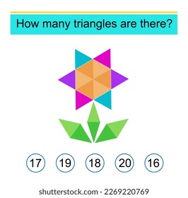 Math game for kids. How many triangles are there? Need to find the correct answer. Vector illustration. Flat design.