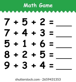 Math game for kids. numeric sequence. plus or minus. calculate, math sum and write answer. worksheet for kids kindergarten 3