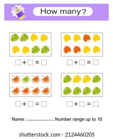 Juego de matemáticas para niños. Actividad de la hoja de cálculo preescolar. Hoja de cálculo imprimible.