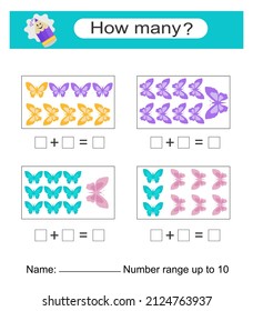 Math game for kids. Preschool worksheet activity. Printable worksheet.