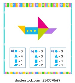 Mathe-Spiel für Kıds. Sie müssen die richtige Antwort finden. Übungsblatt. Vektorgrafik. Flaches Design (Antwort ist c).