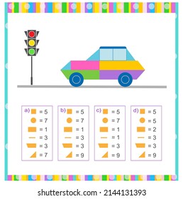 Mathe-Spiel für Kıds. Sie müssen die richtige Antwort finden. Übungsblatt. Vektorgrafik. Flaches Design (Antwort ist b).