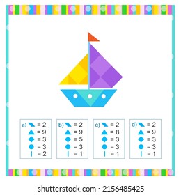 Math game for kıds. Need to find the correct answer. Practice worksheet. Vector illustration. (Answer is d).