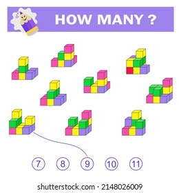Math game for preschool and school age children. Educational material for kids.  Worksheet. Vector illustration.