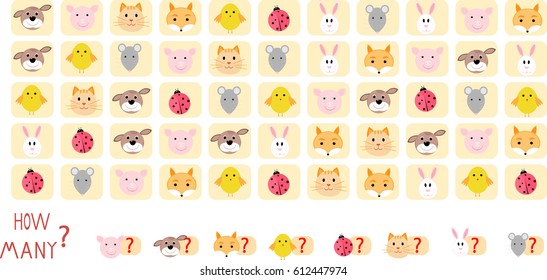 Math game puzzle count of Animals vector  