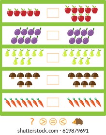 Math game puzzle more less equals vector illustration  