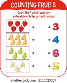 Math game template with counting fruits illustration